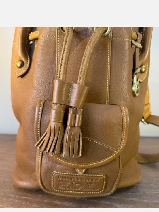 Dooney & Bourke Handbags - Dooney & Bourke VINTAGE Brown Leather Tassel Drawstring Bucket Bag EUC